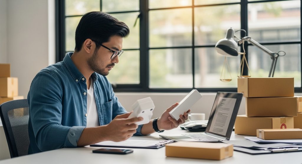 Founder reviewing product