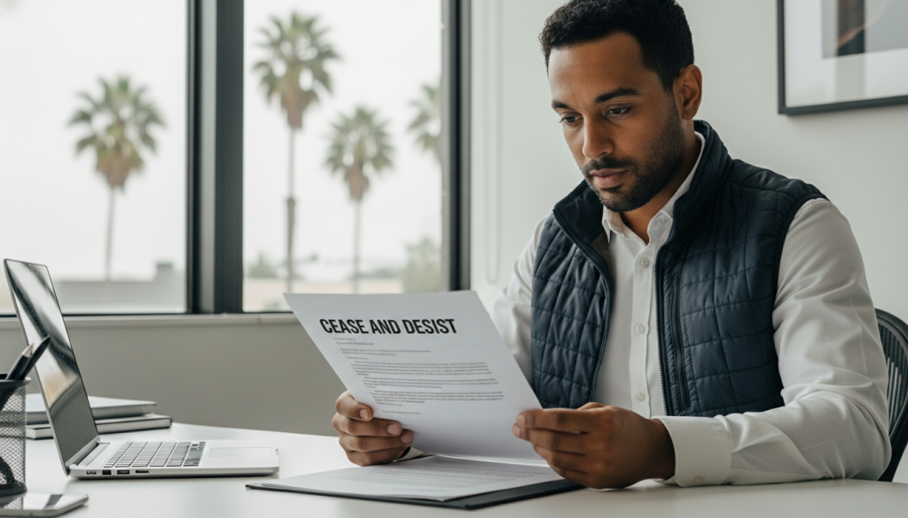 Attorney reviewing a trademark cease and desist letter