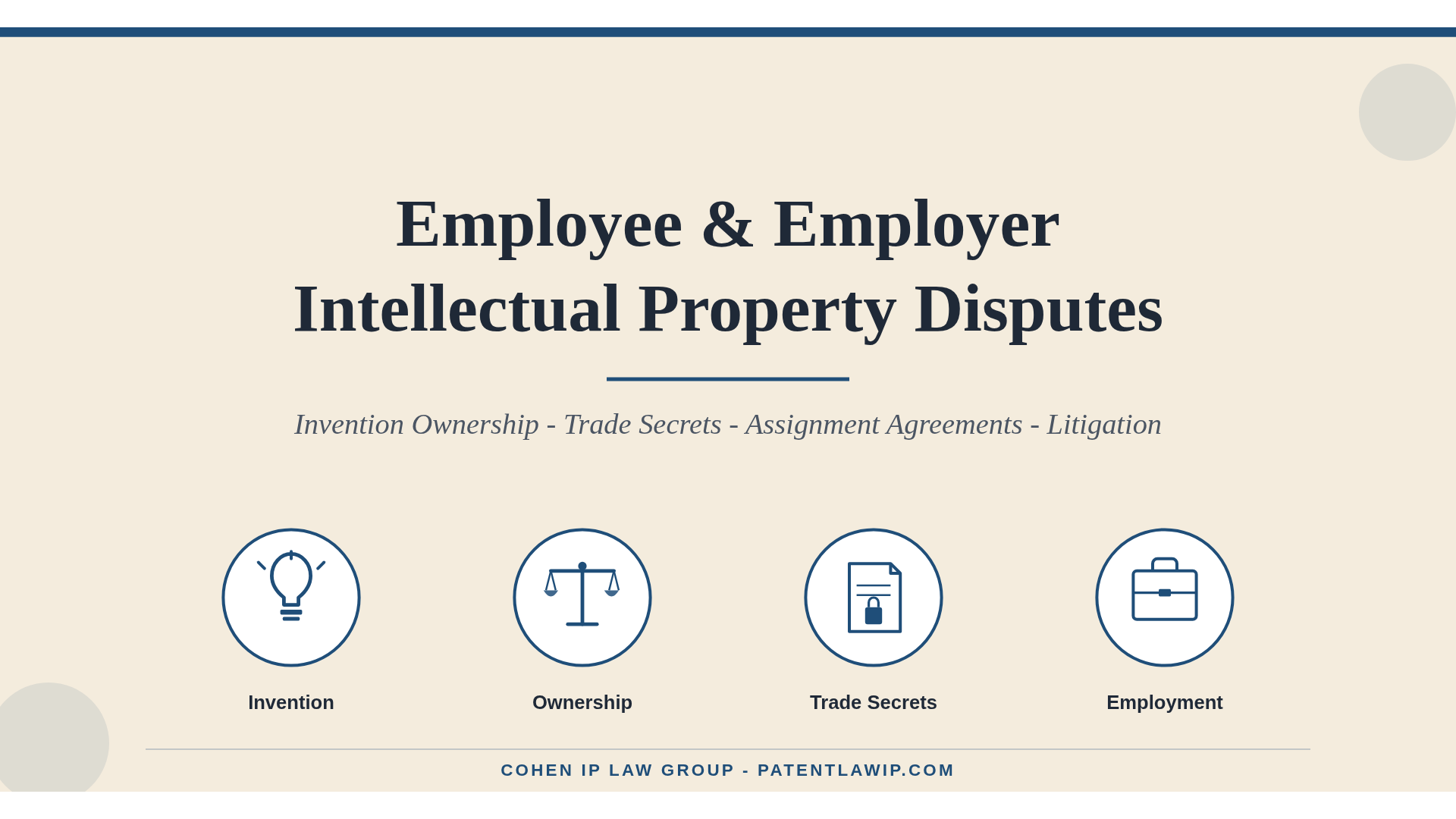 Strategic counsel on invention ownership, trade secret risk, and post-employment IP conflicts — representing both individuals and the companies that hire them.
