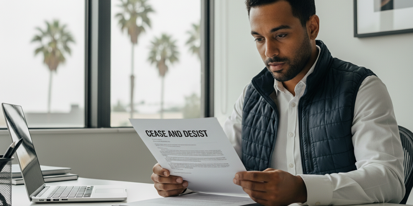 Attorney reviewing a trademark cease and desist letter